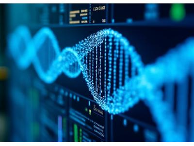 Close-up view of a DNA being analyzed in a modern bioluminescence lab