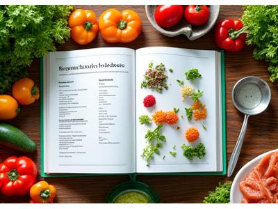 Open recipe book on a kitchen counter with fresh ingredients, showing healthy DNA-optimized recipes