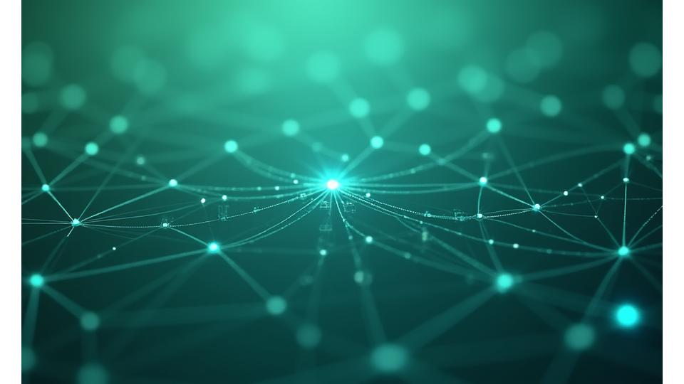 Stylized abstract network with nodes and secure connections, representing controlled data sharing with third parties.